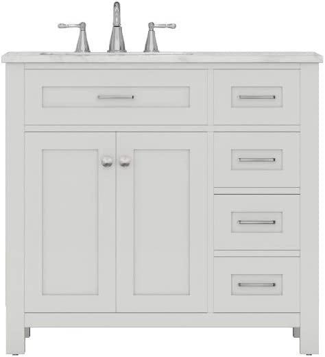 Norwalk 36 inch Drawer Vanity White with Carrera Marble Top