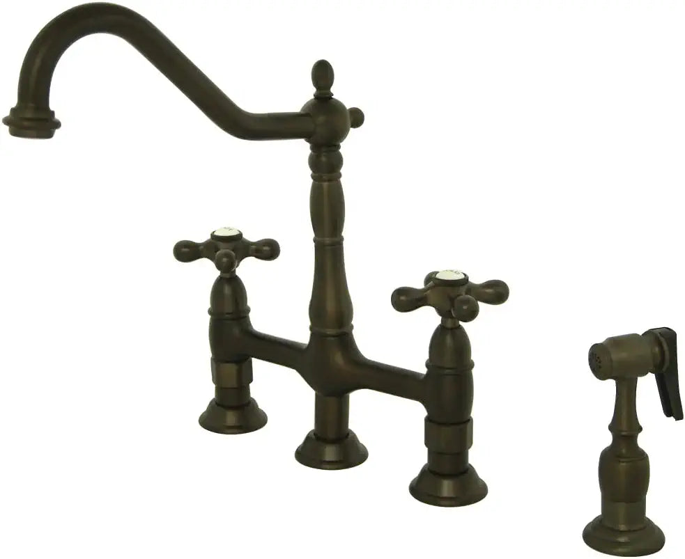 Kingston Brass KS1278AXBS Heritage Kitchen Faucet with Brass Sprayer, 8-3/4&#34;, Brushed Nickel
