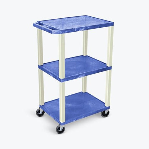 42 in.H 3-shelf Utility Cart - Blue Shelves Putty Legs - Blue