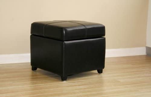 Baxton Studio Black Full Leather Storage Cube Ottoman