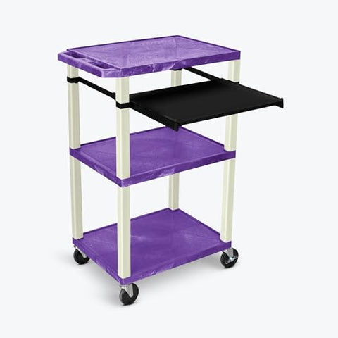 42 in.H 3-Shelf Utility Cart - Electric Pullout Shelf Purple Shelves Putty Legs - Purple