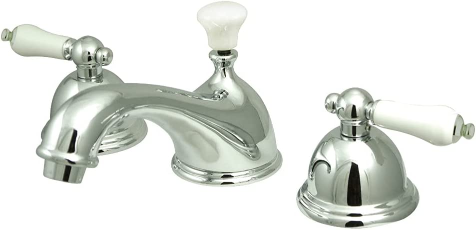 Kingston Brass KS3961PL Restoration Widespread Lavatory Faucet with Porcelain Lever Handle, Polished Chrome