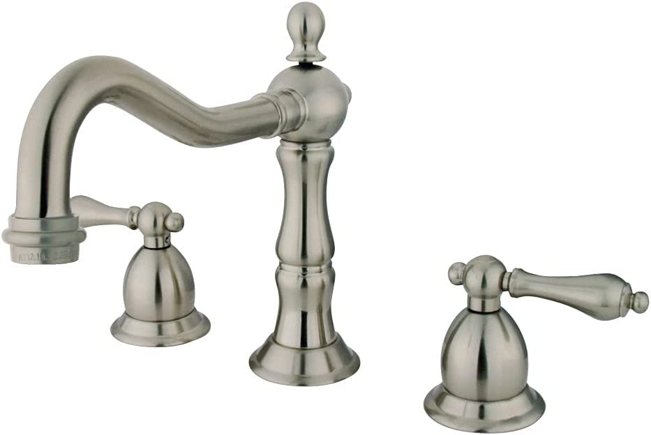 Kingston Brass KS1978AL Heritage Widespread Lavatory Faucet with Metal lever handle, Brushed Nickel