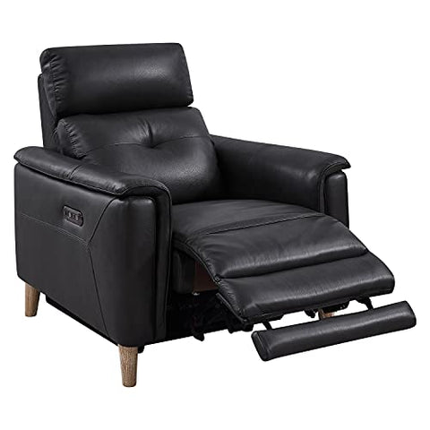 Armen Living Gala Pewter Contemporary Top Grain Leather Power Recliner Chair with USB