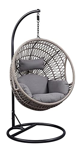 Vasant Gray Fabric/Wicker Patio Swing Chair with Stand by Acme