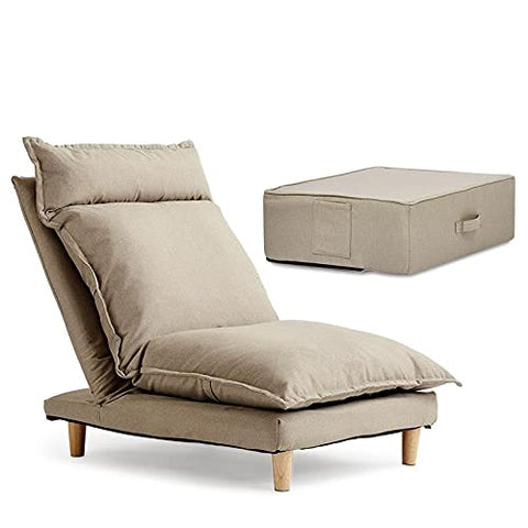 AndMakers Bake Floor Recliner Sofa and Stool Set in Beige