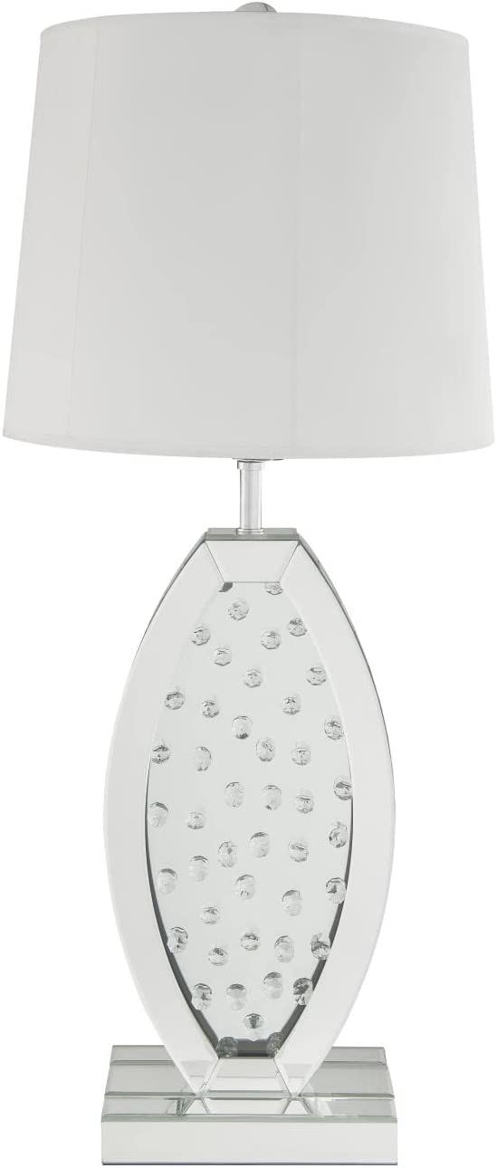 Acme Nysa Drum Shape Table Lamp in White Fabric and Mirrored