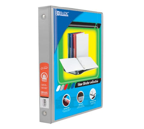 BAZIC 1&#34; Grey 3-Ring View Binder w/ 2-Pockets