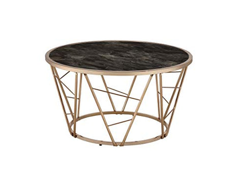 Acme Furniture Cicatrix Coffee Table, Faux Black Marble Glass &amp; Champagne Finish