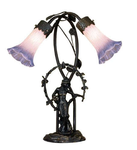 17Inch High Pink/Blue Pond Lily 2 Light Trellis Girl Table Lamp