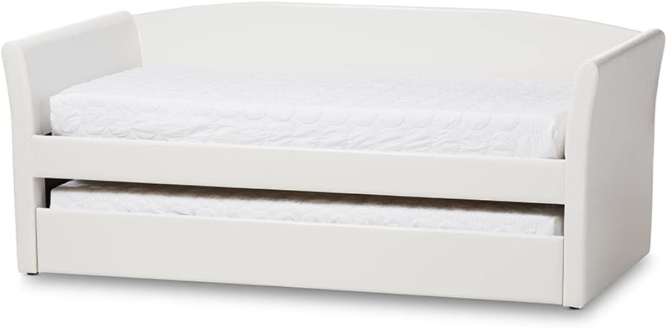 Baxton Studio Camino Modern and Contemporary White Faux Leather Upholstered Daybed with Guest Trundle Bed