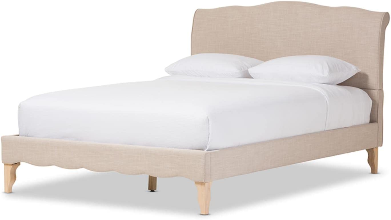 Baxton Studio Fannie French Classic Modern Style Beige Linen Fabric Queen Size Platform Bed