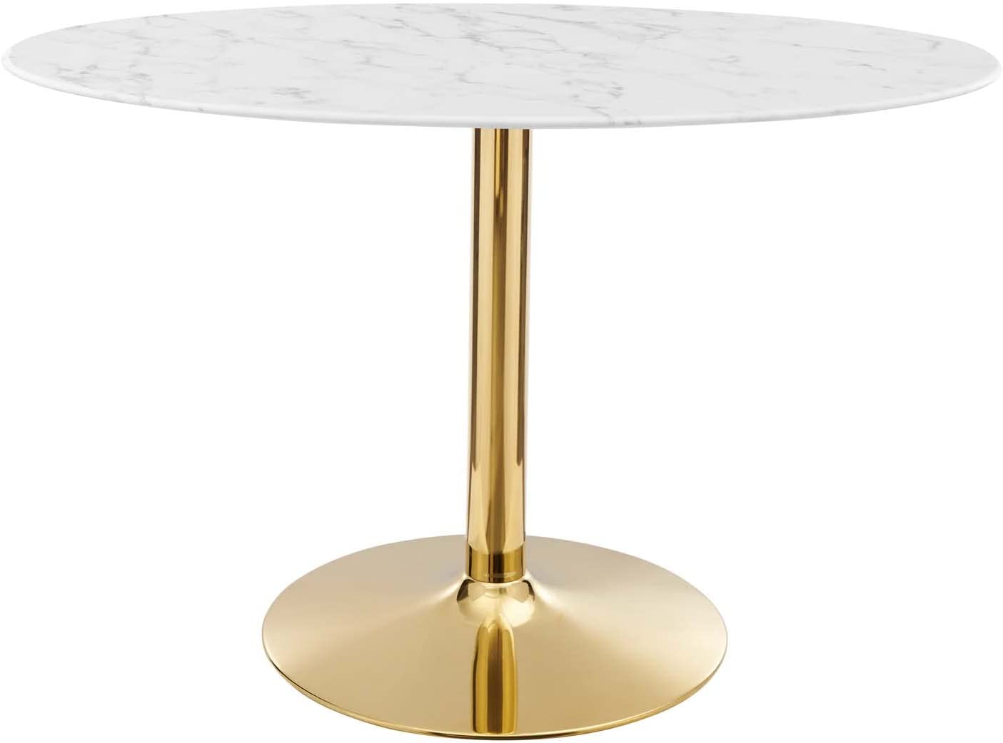 Modway Verne Oval Artificial Marble 48&#34; Dining Table in Gold White