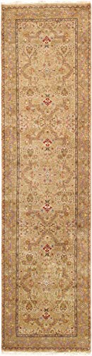Pasargad Home Baku Collection Lamb's Wool Area Rug- Hand-Knotted Construction, Patterned Rugs for Living Room, Bedroom, Home Dining, 2' 9" X 13' 1", Beige/Gold