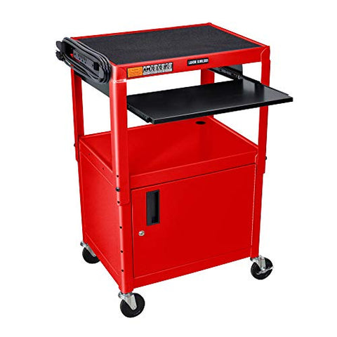 Adjustable-Height Steel AV Cart - Pullout Keyboard Tray Cabinet - Red