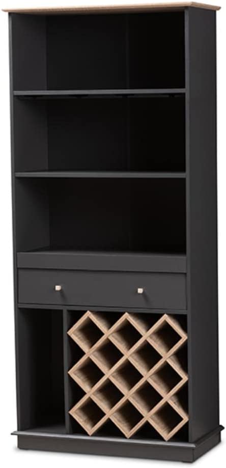 Baxton Studio Mattia Modern and Contemporary Dark Grey and Oak Finished Wood Wine Cabinet