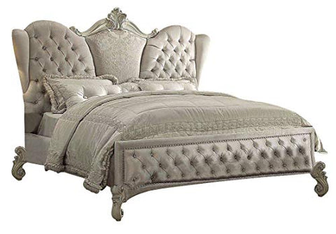 ACME Versailles Eastern King Bed, Ivory Velvet & Bone White (1Set/3Ctn)