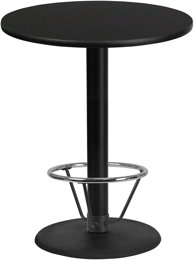 Flash Furniture 36&#39;&#39; Round Black Laminate Table Top with 24&#39;&#39; Round Bar Height Table Base and Foot Ring