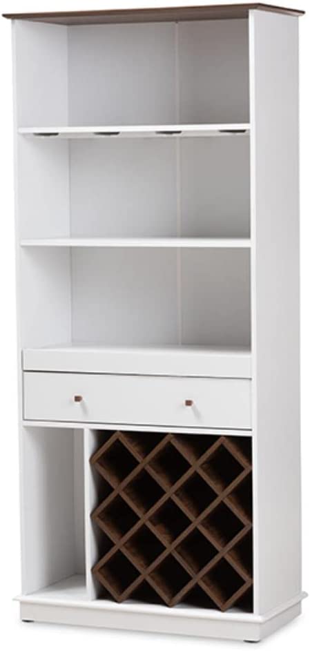 Baxton Studio Mattia Mid-Century Modern White and Walnut Finished Wood Wine Cabinet