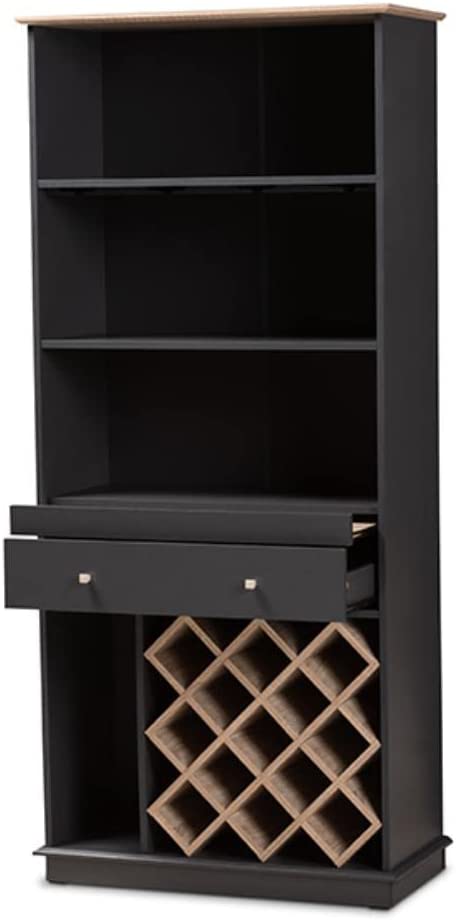 Baxton Studio Mattia Modern and Contemporary Dark Grey and Oak Finished Wood Wine Cabinet