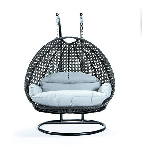 LeisureMod 2 Person Hanging Double Swing Chair, X-Large Wicker Rattan Egg Chair with Stand and Cushion for Indoor Outdoor Patio Garden (Red)