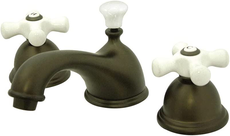 Kingston Brass KS3965PX Restoration Widespread Lavatory Faucet with Porcelain Cross Handle, Oil Rubbed Bronze, 8-Inch Adjustable Center