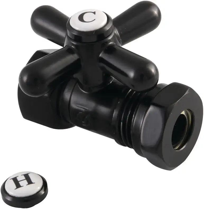 Kingston Brass CC44150X Vintage FIP X 1/2-Inch or 7/16-Inch Slip Joint Quarter-Turn Straight Stop Valve, Matte Black