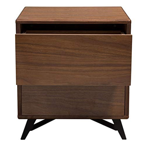 Tempo End Table with Drawer Storage in Walnut Case and Black Powder Coated Legs by Diamond Sofa