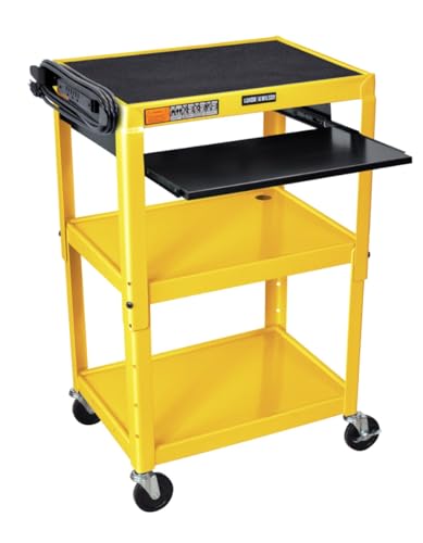 Adjustable-Height Steel Utility Cart - Pullout Keyboard Tray Yellow - Yellow