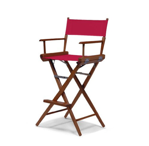 Telescope Casual World Famous Bar Height Director Chair With Walnut Stain Finish and Red Fabric