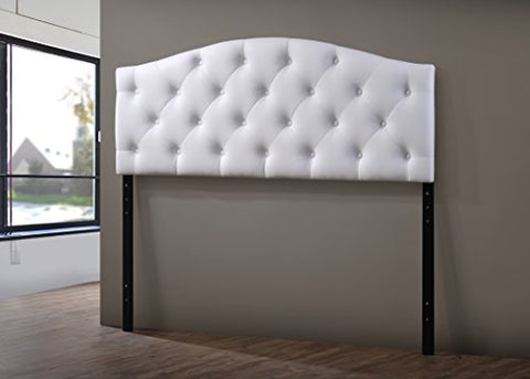 Baxton Studio Myra Modern and Contemporary Full Size White Faux Leather Upholstered Button-tufted Scalloped Headboard