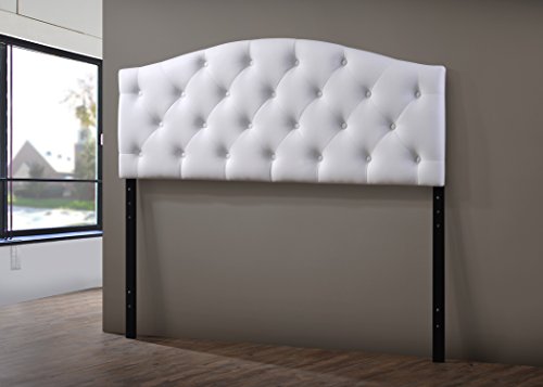 Baxton Studio Myra Modern and Contemporary Queen Size White Faux Leather Upholstered Button-tufted Scalloped Headboard