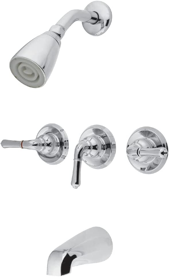 Kingston Brass KB231 Magellan Tub and Shower Faucet with 3-Magellan Handles, Polished Chrome,5-Inch Spout Reach