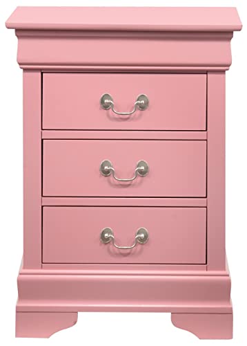Louis Philippe 3-Drawer Pink Nightstand (29 in. H x 16 in. W x 21 in. D)