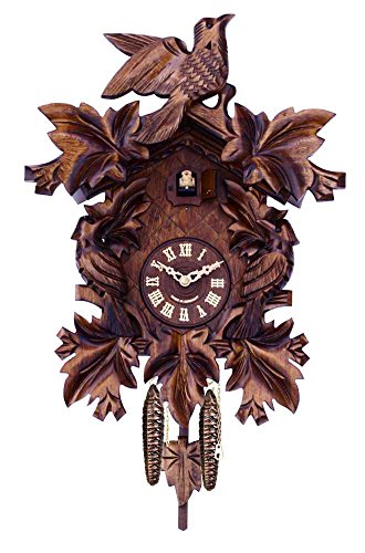 Cuckoo Clock with Seven Hand-carved Maple Leaves and Three Birds