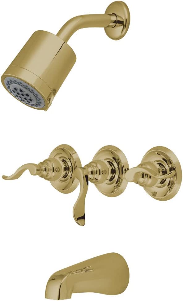 Kingston Brass KB8231NFL NuWave French 3 Handle Tub and Shower Faucet, Polished Chrome,3-1/8 inch Diameter Escutcheon