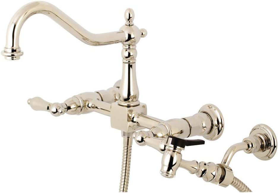 Kingston Brass KS1246ALBS Heritage Bridge Kitchen Faucet, Polished Nickel