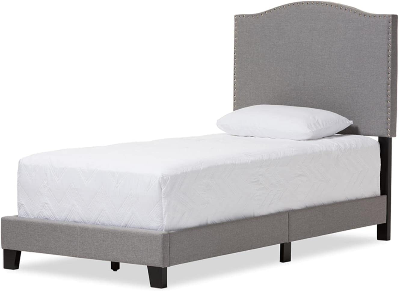 Baxton Studio Benjamin Modern and Contemporary Upholstered Arched Platform Bed with Nail Heads Grey