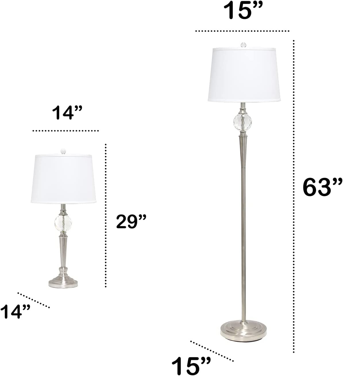 Lalia Home Crystal Drop Table and Floor Lamp Set in Brushed Nickel