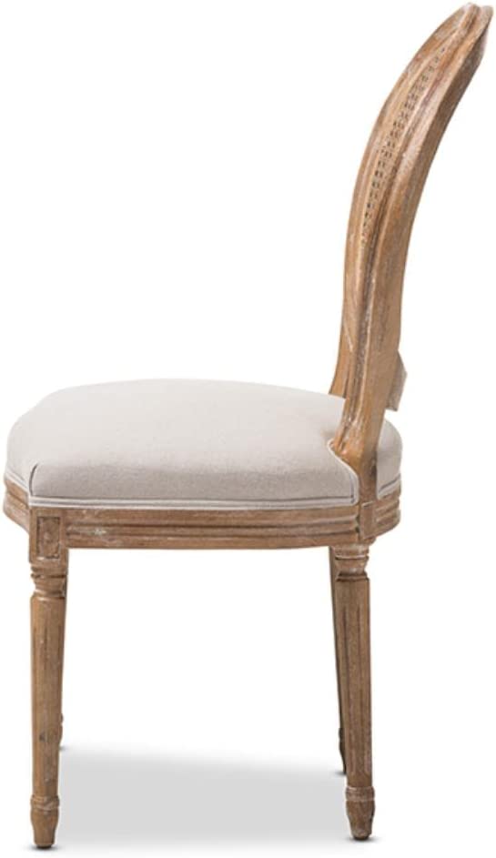 Baxton Studio Adelia French Vintage Cottage Upholstered Dining Side Chair with Round Cane Back