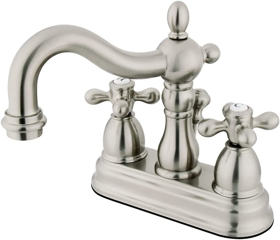 Kingston Brass KB1604AX Heritage 4&#34; Centerset Lavatory Faucet with Metal Cross Handle, Chrome/Polished Brass