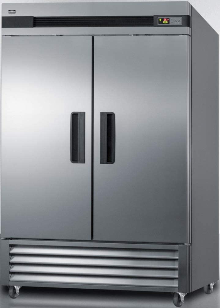 Summit Appliance SCRR492 Commercial Reach-In 49 Cu.Ft. Refrigerator in Complete Stainless Steel with Auto Defrost, Temperature Alarm, Self-Closing Doors, Sealed Back, Interior Light and Lock