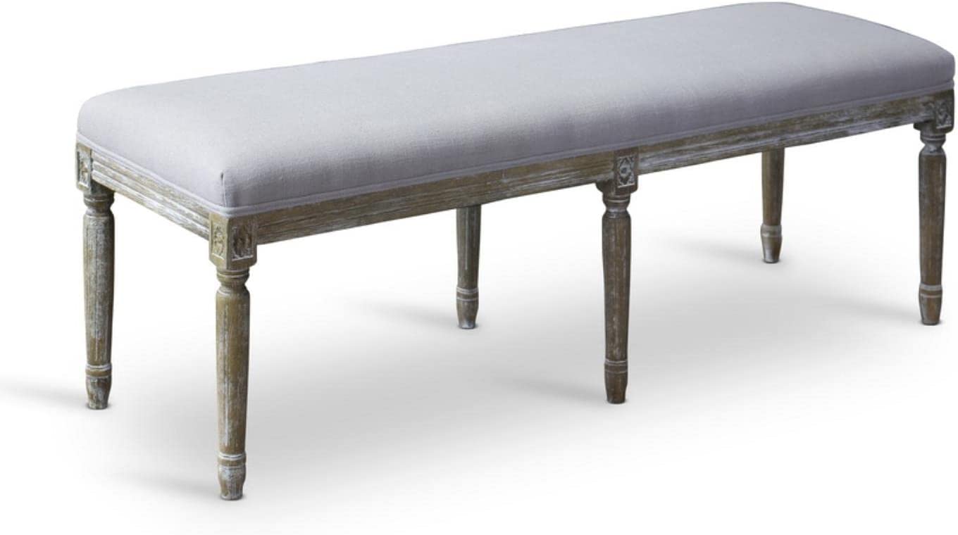 Baxton Studio Clairette Beige Linen French Style Natural Oak Wood Bench