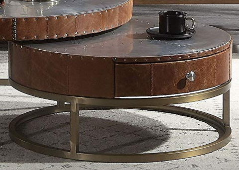 ACME Tamas Coffee Table (Small) - - Aluminum &amp; Cocoa Top Grain Leather