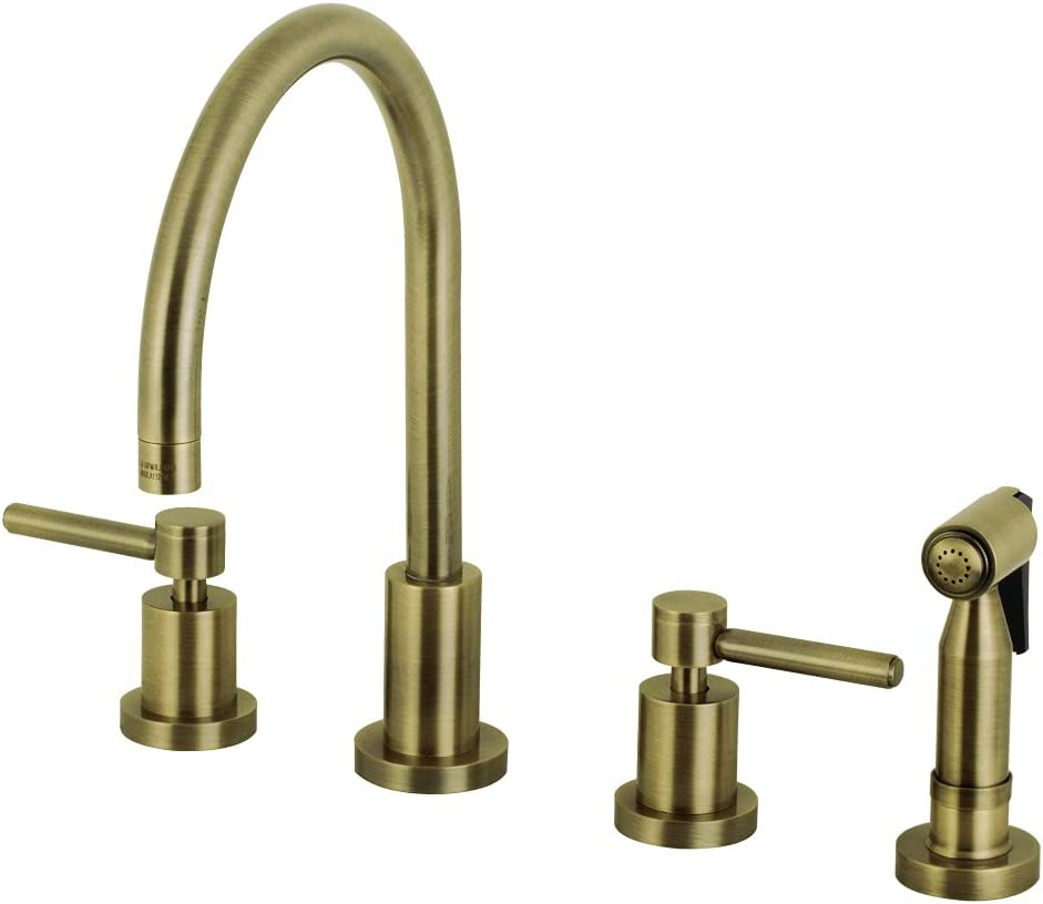 Kingston Brass KS8723DLBS Concord 8-Inch Widespread Kitchen Faucet with Brass Sprayer, Antique Brass