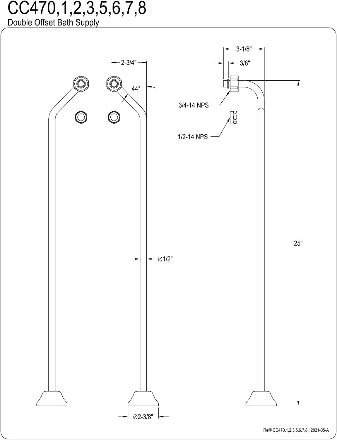 Kingston Brass CC476 Vintage Double Offset Bath Supply, Polished Nickel