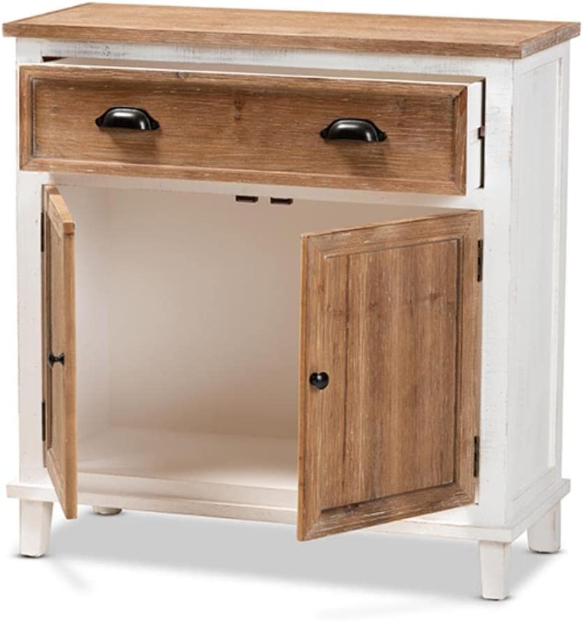 Baxton Studio Glynn Rustic Farmhouse Weathered Two-Tone White and Oak Brown Finished Wood 2-Door Storage Cabinet