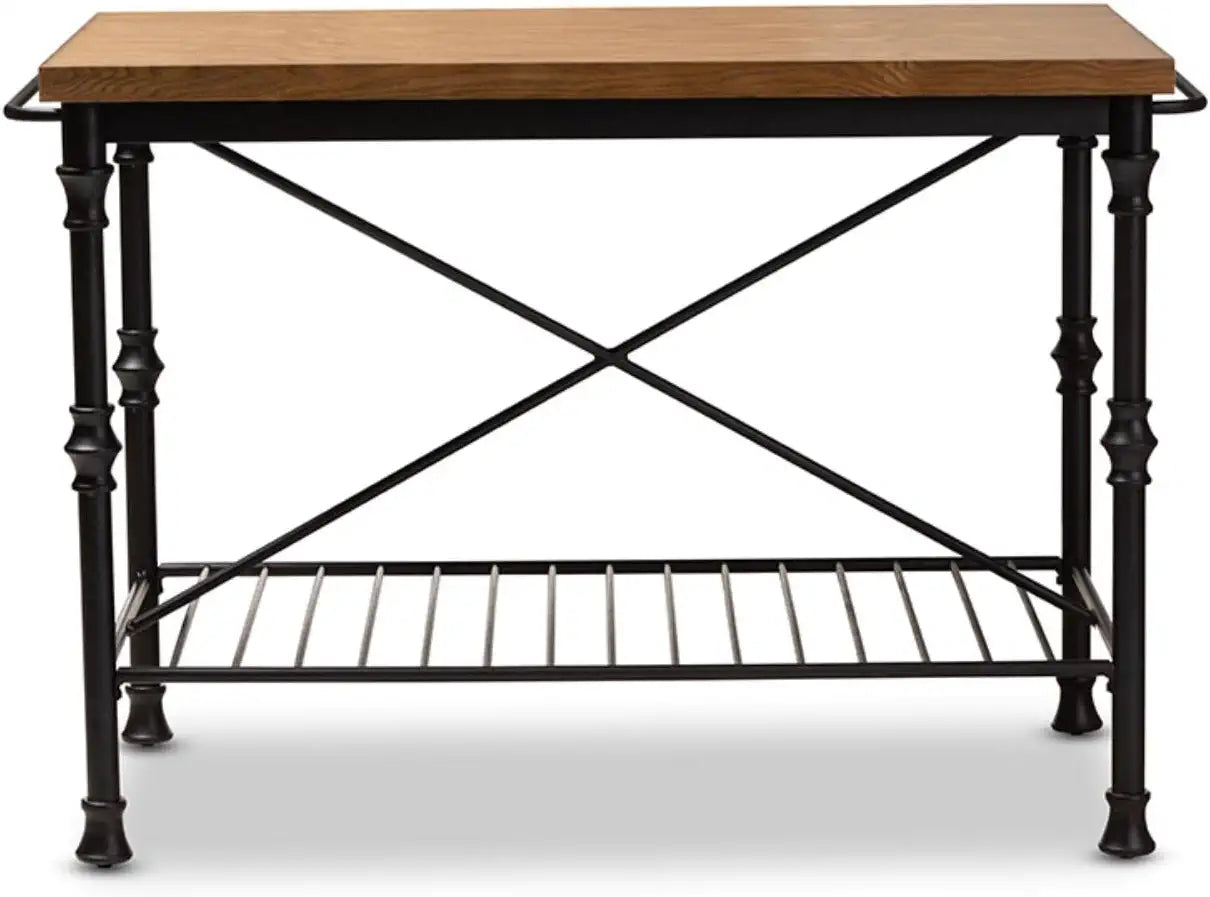 Baxton Studio Perin Vintage Rustic Industrial Style Wood and Bronze-Finished Steel Multipurpose Kitchen Island Table