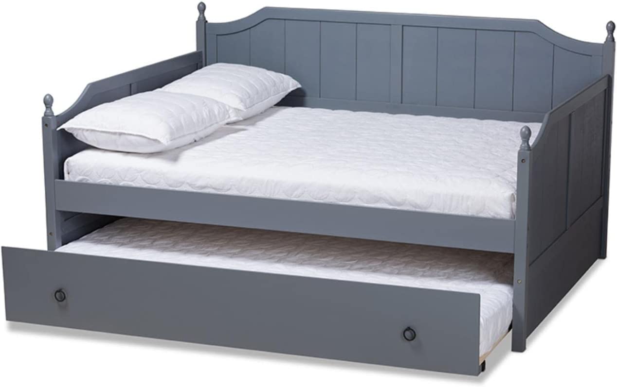 Baxton Studio Millie Cottage Farmhouse Grey Finished Wood Full Size Daybed with Trundle