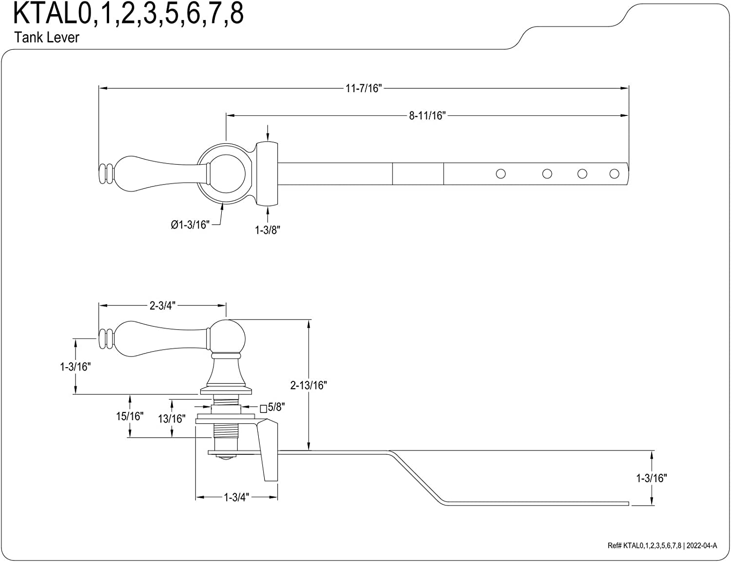 Kingston Brass KTAL7 Victorian Toilet Tank Lever, Brushed Brass